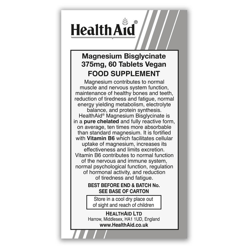 MAGNESIUM BISGLYCINATE 375MG 60 TABS H/AID - Image 2