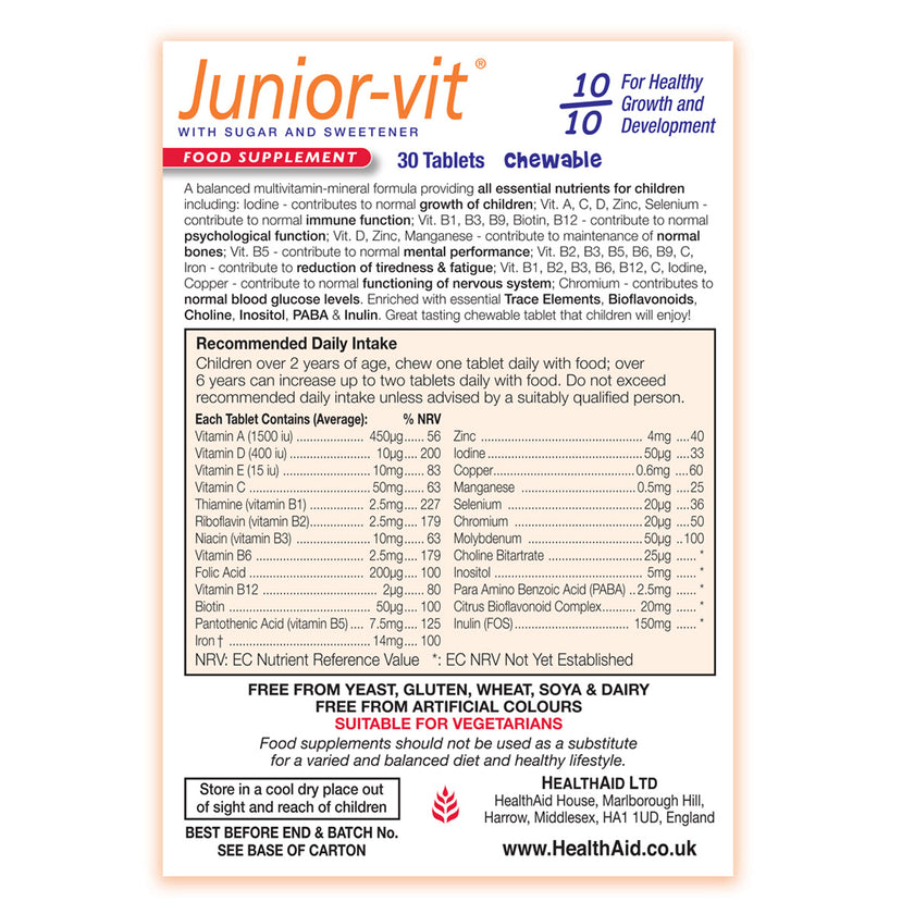 JUNIOR-VIT CHEWABLE 30 TABLETS H/AID - Image 2