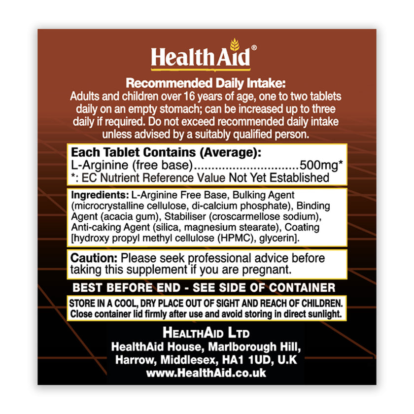 L-ARGININE 500mg 60 TABLETS H/AIDS - Image 2