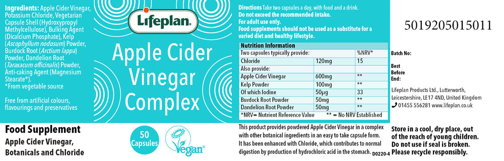 APPLE CIDER VINEGAR COMPLEX 50 CAPSULES L/PLAN - Image 2