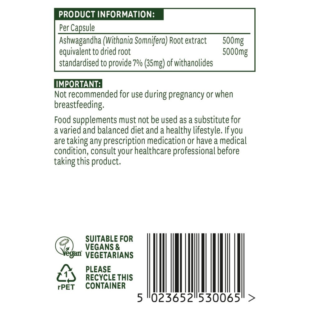 ASHWAGANDA 500mg 30 CAPSULES N/AID - Image 2