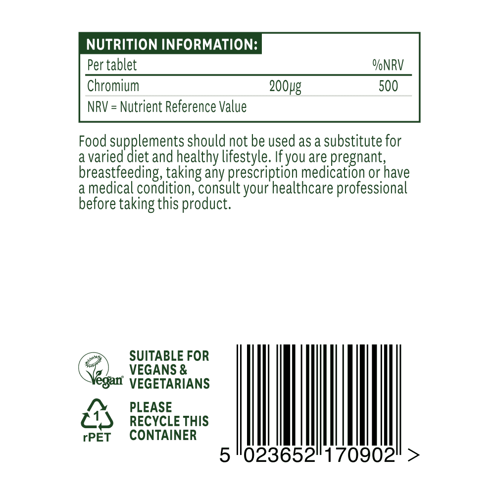 CHROMIUM PICOLINATE 200ug 90 TABLETS N/AID - Image 2