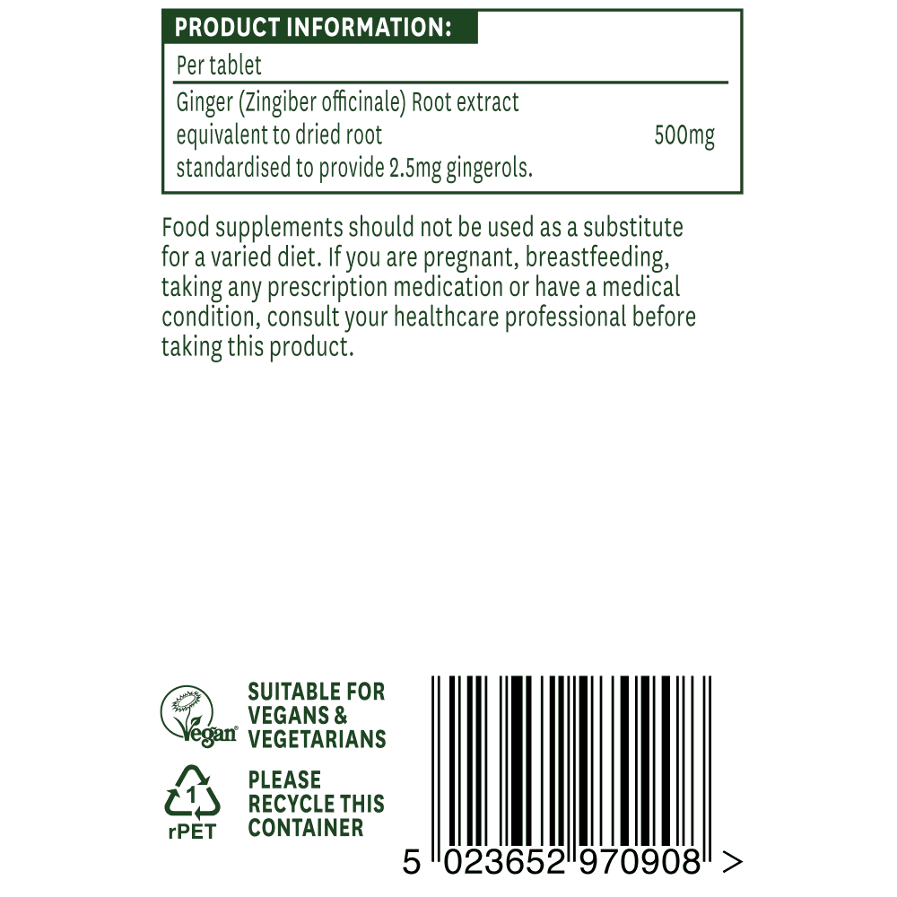 GINGER ROOT 500mg 90 TABLETS N/AID - Image 2
