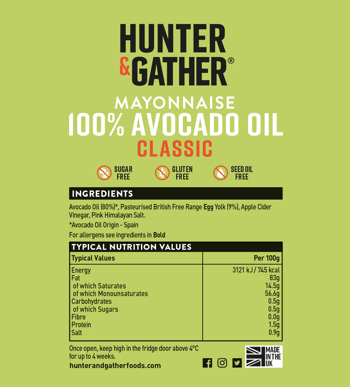 CLASSIC AVOCADO OIL MAYONNAISE 175g H&G - Image 3