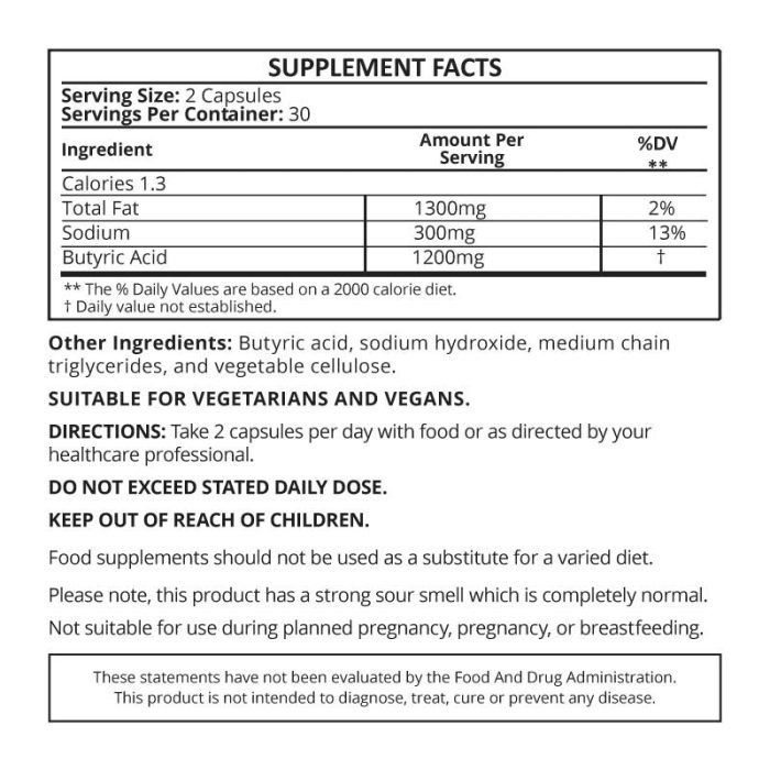 SODIUM BUTYRATE 60 VEG CAPSULES GHN - Image 3