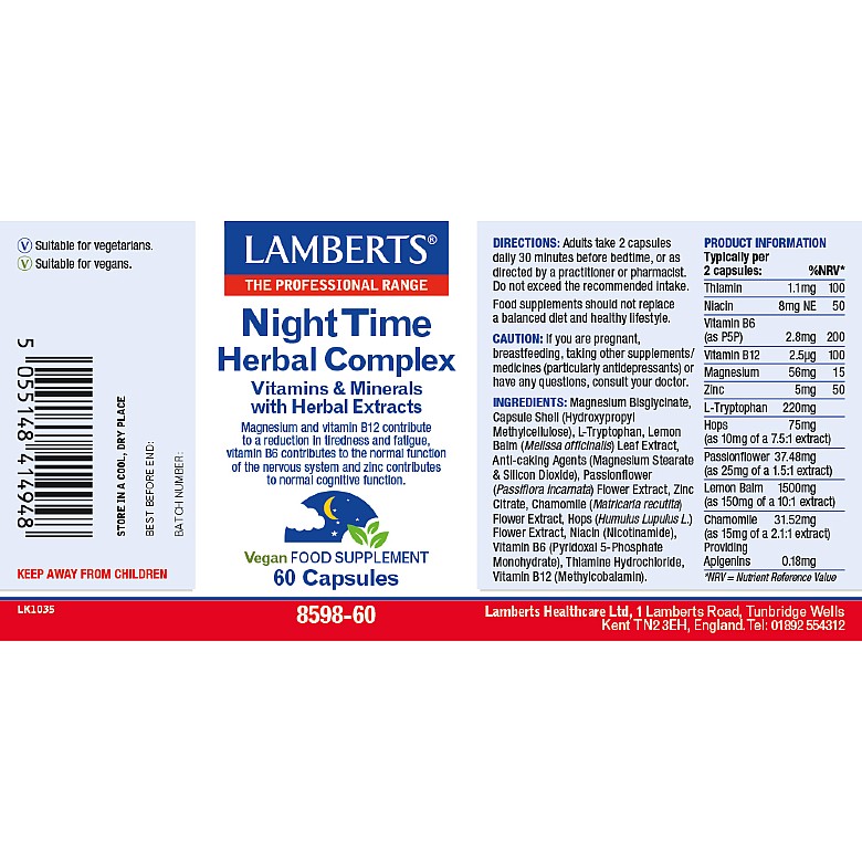 NIGHT TIME HERBAL COMPLEX 60 CAPSULES LAM - Image 3