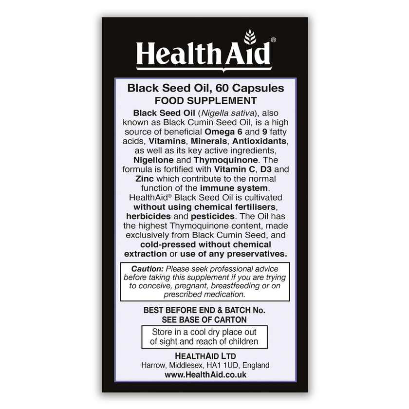 BLACK SEED OIL 1000mg 60 VEGAN CAPSULES H/AID - Image 2