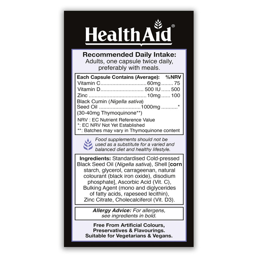 BLACK SEED OIL 1000mg 60 VEGAN CAPSULES H/AID - Image 3