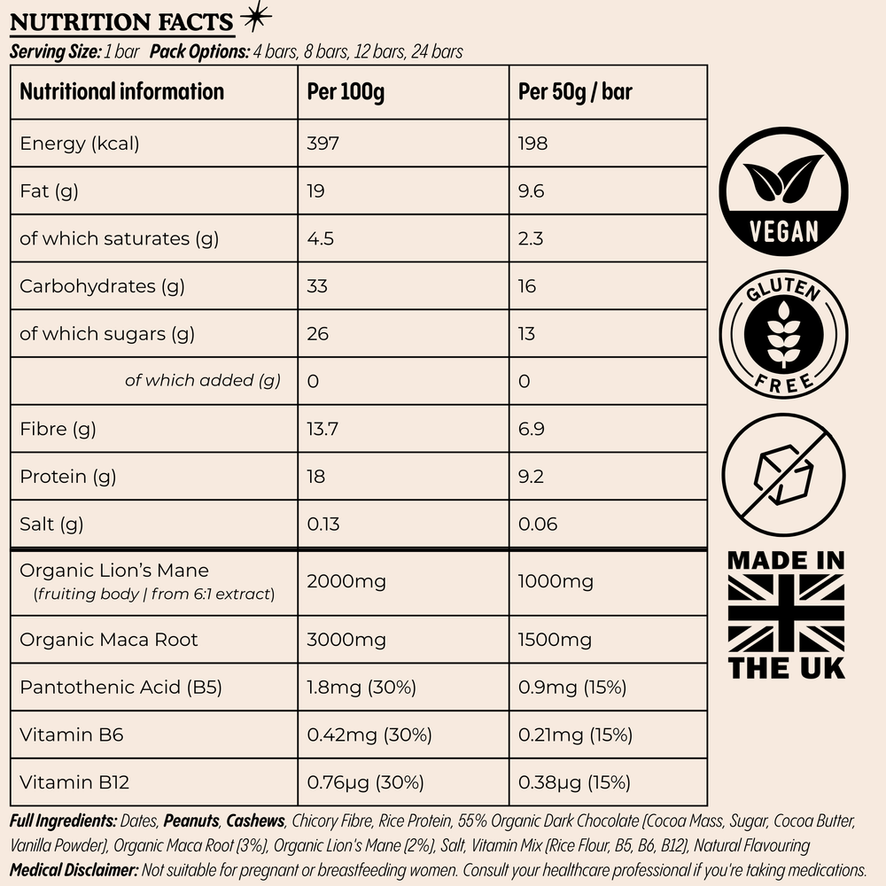 COOKIE DOUGH G/FREE LIONS MANE & MACA BAR 50G - Image 3