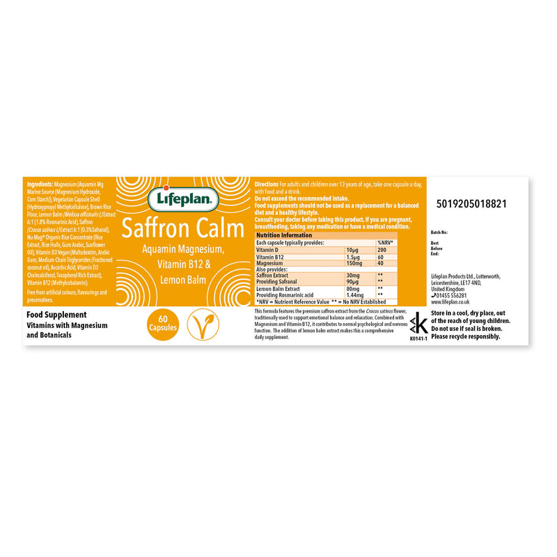 LIFEPLAN SAFFRON CALM 60 CAPSULES - Image 6