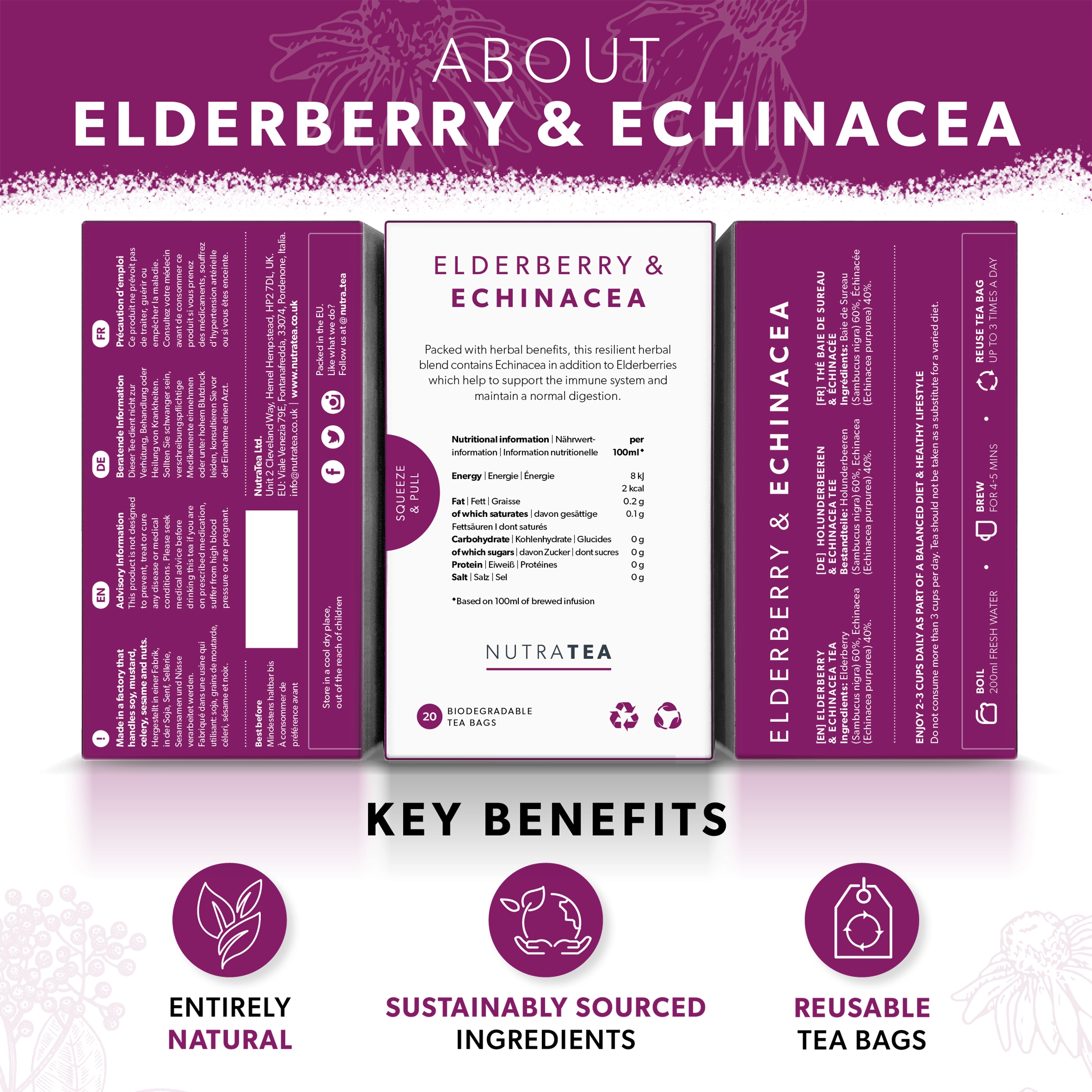 NUTRATEA ELDERBERRY & ECHINACEA TEA 20 BAGS - Image 2
