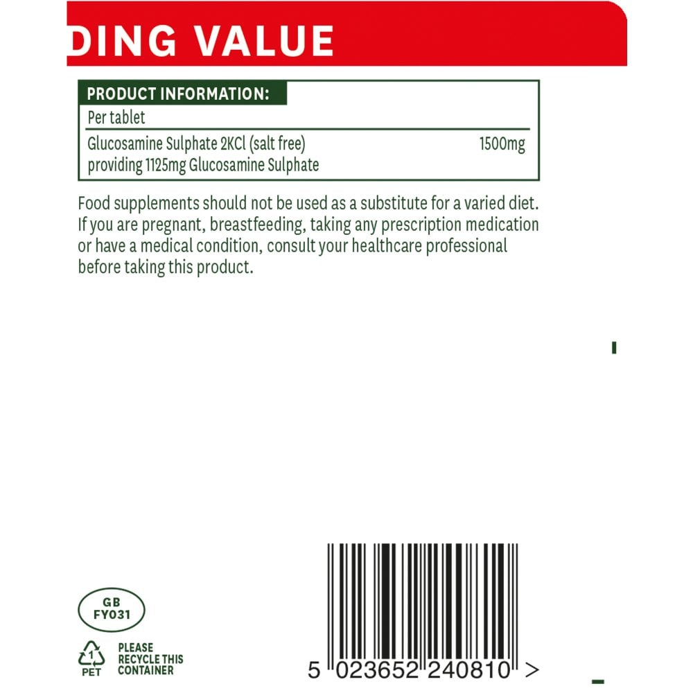 NATURES AID GLUCOSAMINE SULPHATE 1500mg 180 TABLETS - Image 3